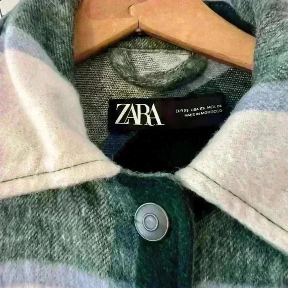 ZARA Green and White Flannel Shacket, Jacket Size XS - Picture 4 of 5